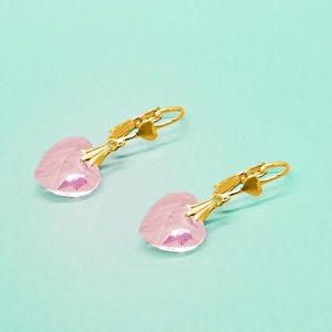 Handmade Pink Heart Crystal Drop Earrings